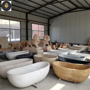 Baignoire en marbre massif sculptée à la main de conception personnalisée en gros - Product Image 1