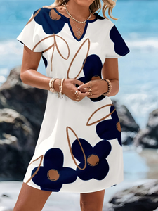 Abito Elegante Plus-Size da Donna con Scollo a V e Stampa Floreale, Gonna a Taglio Dritto, Ideale per Vacanze al Mare, Casual, Lavabile in Lavatrice - Product Image 6