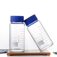 Flacon de réactif en verre rond de laboratoire à grande bouche de 1000ml avec grand bouchon à vis bleue