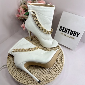 Bottines Blanches Femme - Sandales Talons Hauts Boucle Rétro Maille Creuse