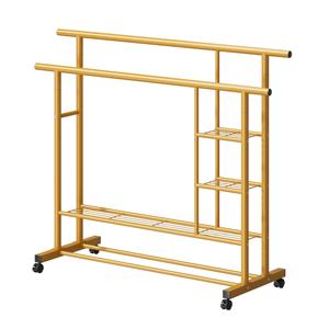 Doppia bacchetta appendiabiti con 4 ripiani di stoccaggio in metallo ispessito porta abiti organizzatore per <span class=keywords><strong>camera</strong></span> da letto - Product Image 2