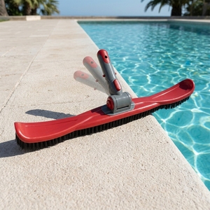 <span class=keywords><strong>Brosse</strong></span> de <span class=keywords><strong>piscine</strong></span> flexible incurvée de 20 pouces avec poignée rotative, bouton facile, poils en nylon robustes pour le nettoyage des murs de piscines - Product Image 1