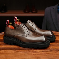 Hochwertige Schnürschuhe für Herren aus Echtleder Business-Casual Eckige Spitze Breiter Fuß Britischer Retro-Stil Formell Trendig Höhenerhöhend