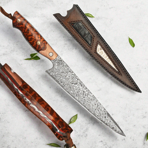 Couteau de chef Gyuto Grandsharp en acier Damas, 55 couches, manche en résine rouge cuivre et fibre de carbone, finition haute brillance, extra-affûté - Product Image 3