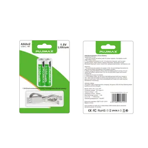 PUJIMAX новый высококачественный 2 шт. 1,5 В постоянное напряжение usb быстрая зарядка aaa 1100mwh перезаряжаемые литиевые батареи с кабелем type-c - Product Image 1