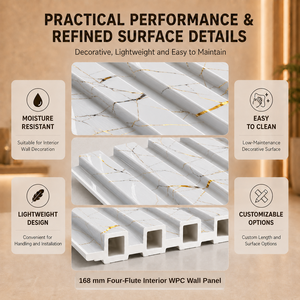 MORLENX Weißgold-Ader WPC Geriffelte Wasserfeste Wandpaneele Moderne Innenwandverkleidung für TV-Hintergrundwand Hotel Haushalt - Product Image 2