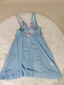 Robe de lingerie babydoll <span class=keywords><strong>en</strong></span> dentelle bleu clair à imprimé lèvres, <span class=keywords><strong>nuisette</strong></span> <span class=keywords><strong>en</strong></span> maille à fines bretelles avec nœud - Product Image 5