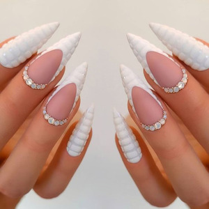 <span class=keywords><strong>Uñas</strong></span> Postizas Personalizadas de Lujo, Estilo Stiletto Largo, Francesas, Metálicas, Negras, Azules, Almendradas, Acrílicas, Adhesivas - Product Image 2