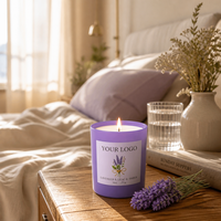 Vente en gros de bougies parfumées à la lavande, au lilas et à l'ambre, en verre mat violet, avec cire de soja, coffret cadeau pour la maison