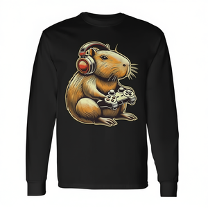 T-shirt a maniche lunghe Capybara Cool per ragazzi gamers, abbigliamento da gaming, t-shirt promozionali - Product Image 2