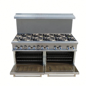 Équipement de cuisine commerciale Cuisinière en acier inoxydable Cuisinière à gaz autoportante 10 brûleurs avec four pour restaurant - Product Image 3