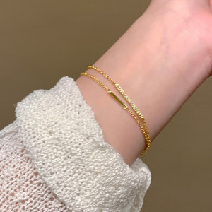 Pulsera exquisita para mujer Bowei S925, plateada con oro de 18K, diseño de doble capa apilado, correa con incrustaciones de diamantes. - Product Image 2