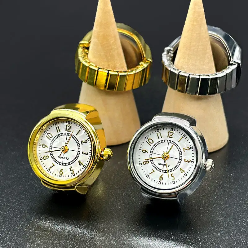 Mini Roestvrijstalen Ronde Elastische Vinger Quartz Ring Horloge Voor Vrouwen En Mannen