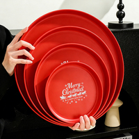 Plateau de service décoratif en plastique rouge de Noël, plateau rond pour les fêtes, vaisselle de table pour les fêtes, plateau cadeau de Noël, approvisionnement en gros