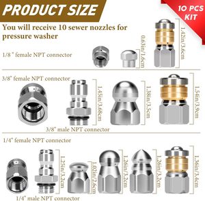 Nuevo Kit de cabezales de boquilla de chorro de alcantarillado, lavadora a presión de acero inoxidable, conectores rápidos NPT de 1/4 "3/8", boquilla de limpieza de drenaje - Product Image 2