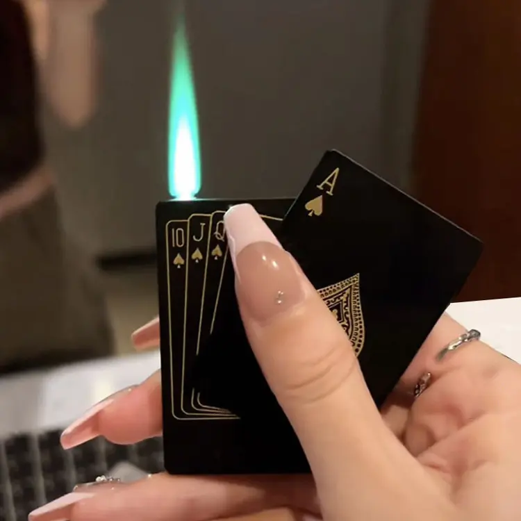 크리 에이 티브 제트 토치 그린 불꽃 포커 담배 라이터 금속 방풍 카드 놀이 라이터