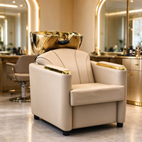 Fauteuil de lavage de luxe pour salon avec bac doré et accoudoirs élégants – Design moderne et durable pour salons de beauté et salons de coiffure