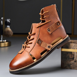 Summer new high-top lace-up Roman <b>sandals</b> with intricate designs, elegant feel, retro style, versatile, back zipper, men’s shoes - Product Image 1