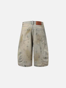 Pantalones Cortos Bermuda de Algodón Lavado de Cintura Alta para Hombre, Estilo Casual Desgarrado con Cierre de Botones - Product Image 2