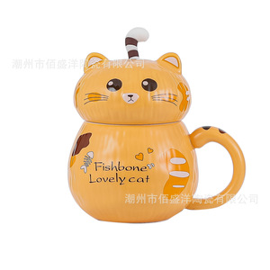 Caneca de Cerâmica Criativa com Tampa e Colher, Estilo Cartoon, Ecológica, Caneca de Café Fofa com Impressão Personalizada, Presente Empresarial Perfeito, Souvenir - Product Image 5