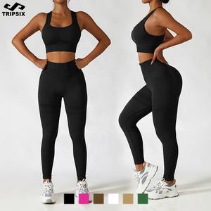 Contoh Gratis Pakaian Aktif Yoga Kebugaran Wanita, Set 2 Potong Pakaian Kebugaran Tanpa Kelim Elastis Tinggi - Product Image 4