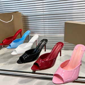 Élégantes sandales mules d'été à talon fin et bout ouvert, à semelle rouge, à talon haut, à bride unique, chaussures habillées tendance pour femmes - Product Image 1