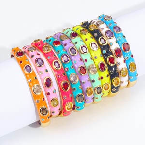 Élégant et personnalisé ouvert cuivre ensemble Zircon émail goutte d'huile pour Bracelet Bracelet Simple couleur mode charme bijoux - Product Image 1