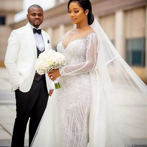 Mumuleo Scoop Neck <span class=keywords><strong>Lentejuelas</strong></span> Cuentas Sirena Vestido De Novia Con <span class=keywords><strong>Falda</strong></span> Desmontable Vestido De Noiva Aso Ebi Vestidos De Novia - Product Image 3