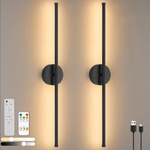 Hot Sell Modern Dimmable Touch Control Black <b>Wall</b> <b>Sconces</b> 350 Rotate 3000K LED Wireless 5000mAh Battery Operated Line <b>Wall</b> Lamp - Product Image 1