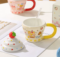Tasse en céramique ONEIN écologique avec couvercle et paille, motif animal mignon, pour café/lait à la maison - Cadeau d'anniversaire