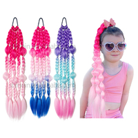 Extensions capillaires torsadées colorées rose et violet en gros, postiches à clipser, queues de cheval tressées au crochet pour enfants