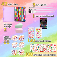 Kit de peinture faciale complet MEISHANG CE à base d'eau, lavable et non toxique, 64 à 108 pièces pour enfants, incluant des pochoirs, des pinceaux et des fards à paillettes.