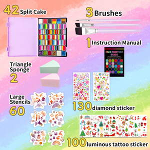 <span class=keywords><strong>Kit</strong></span> de peinture faciale complet MEISHANG CE à base d'eau, lavable et non toxique, 64 à 108 pièces pour enfants, incluant des pochoirs, des pinceaux et des fards à paillettes. - Product Image 5