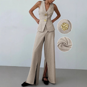 Conjunto de Dos Piezas de Ropa <span class=keywords><strong>para</strong></span> Mujer J015, <span class=keywords><strong>Chaleco</strong></span> sin Mangas de Color Sólido <span class=keywords><strong>para</strong></span> Mujer, Pantalones Anchos <span class=keywords><strong>con</strong></span> Abertura Lateral, Conjunto de Dos Piezas, <span class=keywords><strong>Traje</strong></span> de Oficina <span class=keywords><strong>para</strong></span> Mujer - Product Image 2