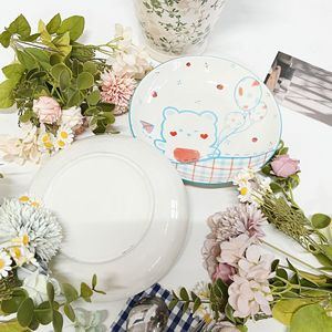 Assiette en céramique de 8 pouces, motif ours ballon de dessin animé mignon et transparent, compatible micro-ondes, sous glaçure, vaisselle de table domestique, créative et fraîche - Product Image 2