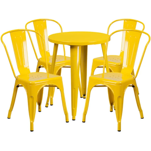 Modern Durable <b>Yellow</b> Metal Restaurant Set Round Table and Booth Seat <b>Chairs</b> Indoor Bistro Dining Set - Product Image 5