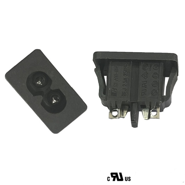 Good Quality Industrial Copper IEC 60320 C8 Power Socket with Screw Hole 2.5A 250V AC Male 2 Pins Power Inlet Connector