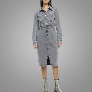 Moda Denim Wash Dress Hermoso color Manga larga Jean <span class=keywords><strong>Ropa</strong></span> en línea - Product Image 2