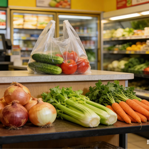 Sacs de courses jetables en PE transparent et résistant avec poignée longue pour supermarché - Product Image 1