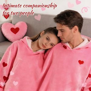 Pyjamas assortis pour couples JoyFuncos, sweat-shirts à imprimé cœur rose, flanelle 100% polyester, unisexe, Saint-Valentin, chauds, manches longues - Product Image 6