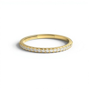 18K 14K Gold Plated Micro Pave Round Brilliant Cut Lab Grown Diamond Wedding Band Half Eternity Women's <b>Dainty</b> Stackable <b>Ring</b> - Product Image 1