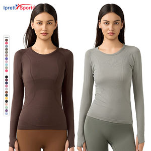 T-Shirt da palestra da <span class=keywords><strong>donna</strong></span> Slim Fit Running Fitness Yoga maglietta a maniche lunghe di alta qualità senza cuciture - Product Image 2