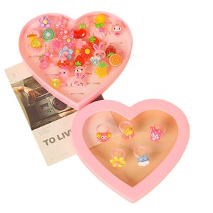 Cute Princess <b>Ring</b> Set For Girls Adjustable Plastic Jewelry <b>Cartoon</b> Design Heart Box 3-6 Years Old - Product Image 4