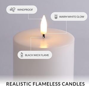 Lot de bougies pilier LED sans flamme en cire de paraffine blanches, fines, en gros, trois tailles différentes, pour décoration intérieure, ensemble de vases et bougies votives - Product Image 4