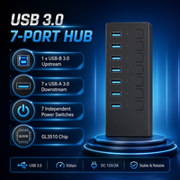 7 Portlu Güçlendirilmiş USB 3.0 Hub 5Gbps 7x USB-A Portları Ayrı Ayrı Güç Anahtarları ABS Malzeme Stokta Mevcut 12 Ay Garanti