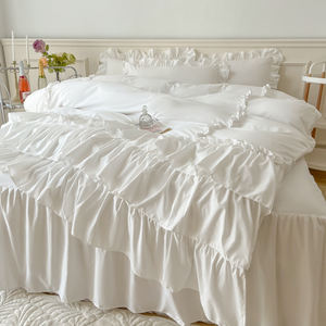 Elegante Design morbido tessuto lavato principessa 3 pz singolo doppio letto regina 2 federe bianco torta-strato <span class=keywords><strong>copripiumino</strong></span> volant - Product Image 3