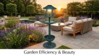 Bain d'oiseaux multifonctionnel 3-en-1 avec lumière solaire, jardinière et mangeoire à oiseaux en résine verdigris, écologique et résistant à la rouille pour jardin et cour