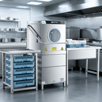 Lavavajillas Comercial con Pantalla Táctil, Tipo Campana, con Tapa Elevable para Restaurantes Pequeños y Medianos, Cafeterías y Bistrós