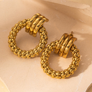 Pendientes EH159 Extra Grandes Chapados en Oro de 18k, Pendientes de Acero Inoxidable, Joyería de Moda de Lujo para Mujer - Product Image 3