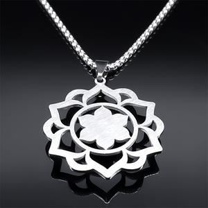 Yoga <span class=keywords><strong>Lotus</strong></span> Reiki Healing Chakra Collar para Mujeres Hombres <span class=keywords><strong>Acero</strong></span> <span class=keywords><strong>inoxidable</strong></span> Budista Flor DE LA VIDA Amuleto espiritual Joyería - Product Image 2